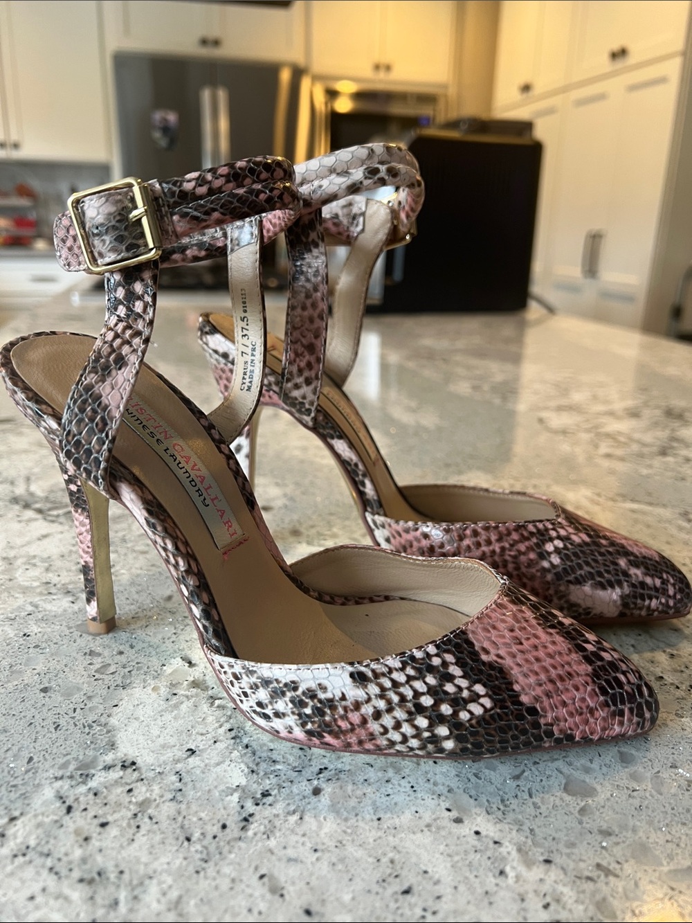 Kristin Cavallari Chinese Laundry Pink Snake Print Ankle Strap Pumps EU 37.5